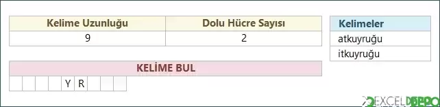 Excel ile Kelimelik Oyun Oynama