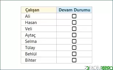 Yerleşik Onay Kutuları Ekleme
