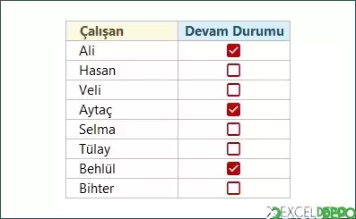 Yerleşik Onay Kutuları Ekleme Renkli