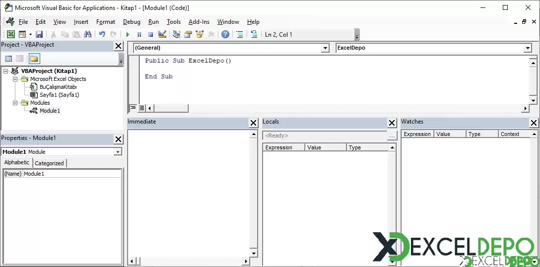 Visual Basic Editörü Ekranı