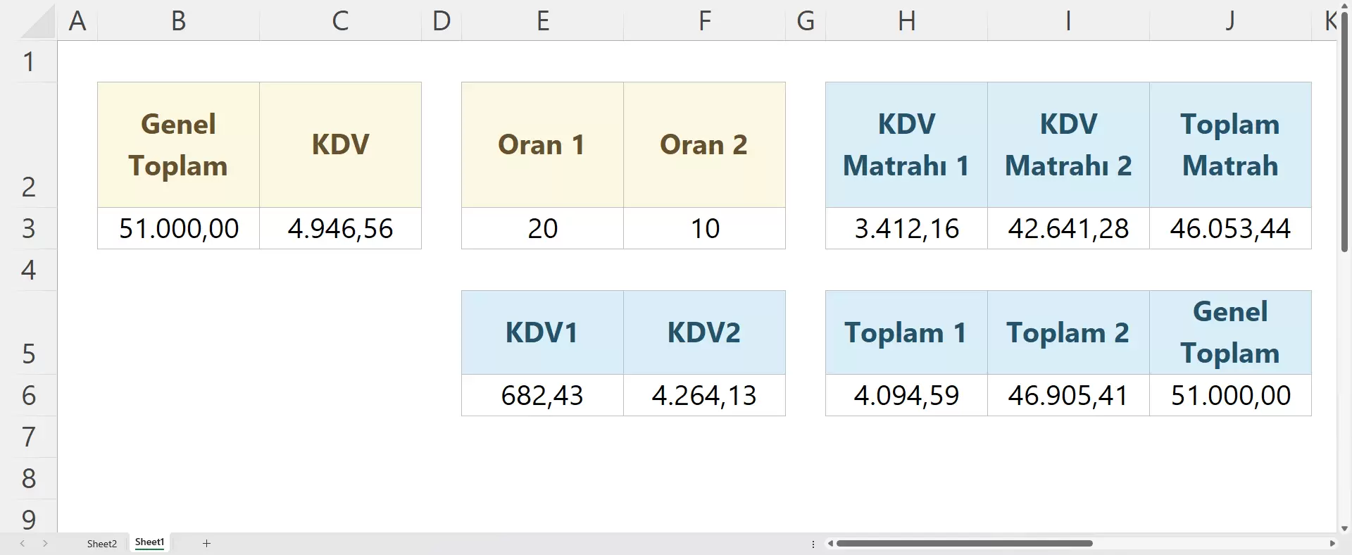 İki Bilinmeyenli KDV Hesaplama