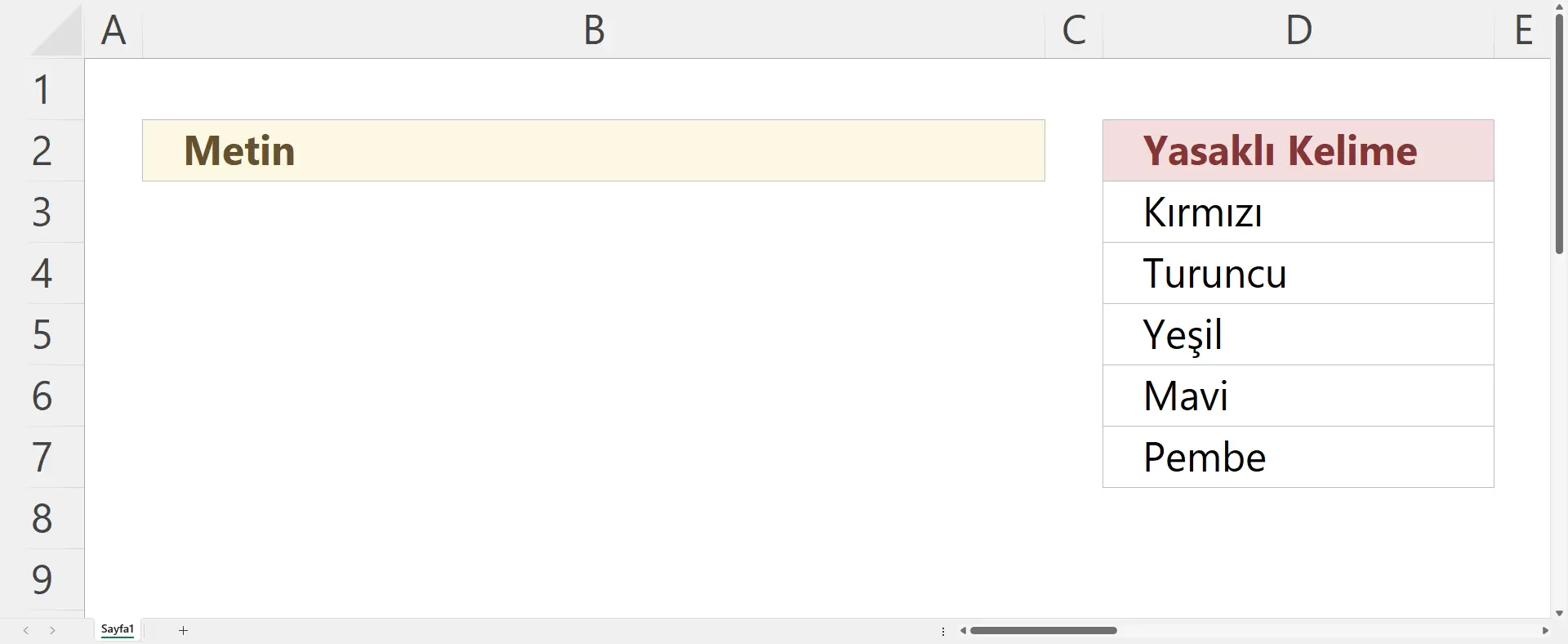 Excel Hücrelerinde Yasaklı Kelime Kullanımını Engelleme
