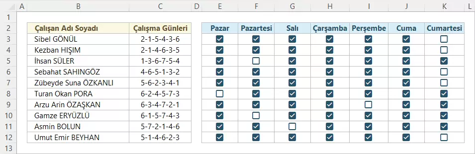 Sayıları Onay Kutusuna Dönüştürme
