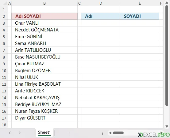 Yeni bir sütun oluşturun