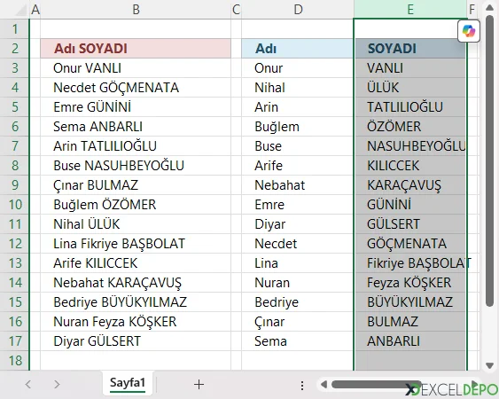 Excel ile Soyad Sıralama ve Filtreleme Nasıl Yapılır
