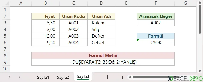 Excel DÜŞEYARA ile Soldaki Veriye Ulaşma Sınırı - Sonuç