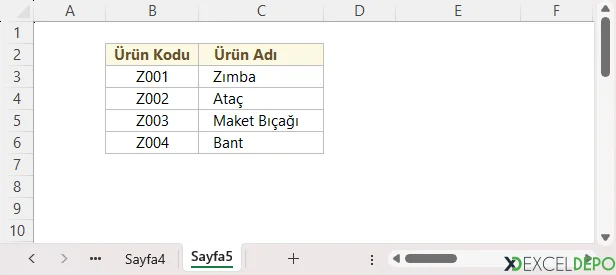 Excel DÜŞEYARA ve EĞERHATA Fonksiyonlarını Birlikte Kullanma - Veri Tablosu