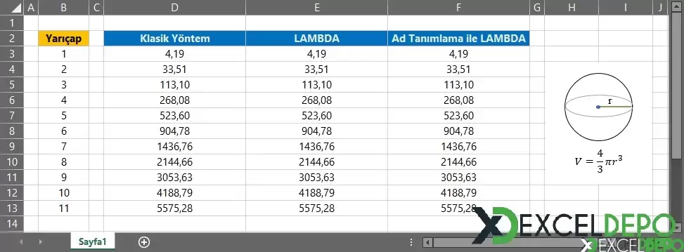LAMBDA Formülü ile Kürenin Hacmini Hesaplama