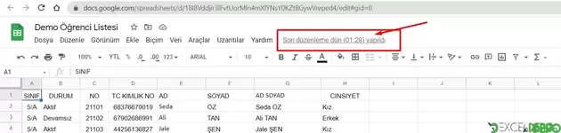 Google Sheets Son Kaydedilme Tarihini Alabilmek