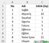 Otomatik Harcama Tablosu Oluşturma