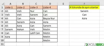 Çok Sütunlu Mükerrer Liste Karşılaştırması