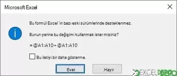 Excel Örtük Kesişim Işleci Ve Kullanımı