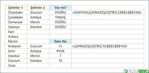 Formüller ile Sütunları Karşılaştırma