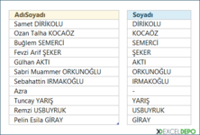 Ad ve Soyaddan Sadece Soyadını Yazdırma