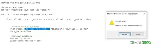 Excel VBA ile Giriş Ekranı Oluşturma