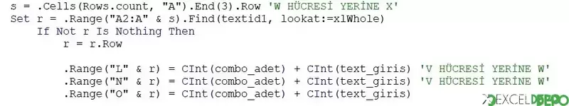 VBA İfadesini SQL Dilinde Yazma