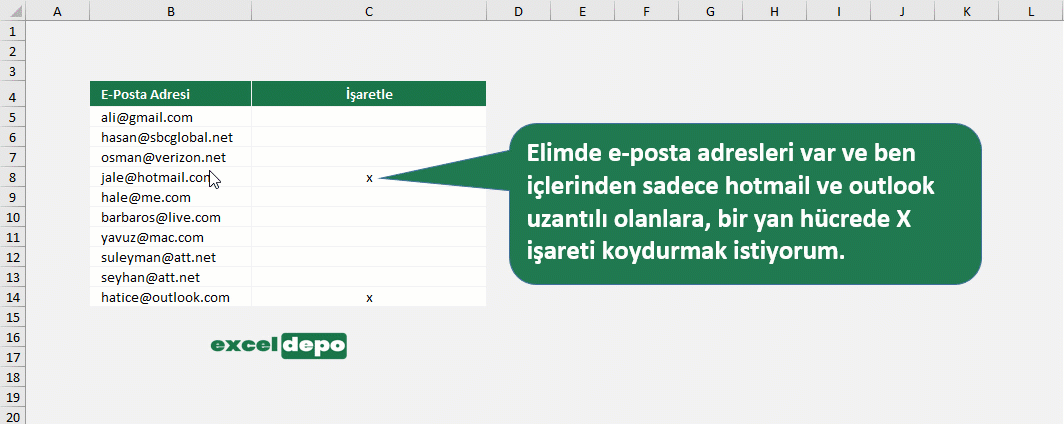 Herhangi Metni İçerenleri İşaretle