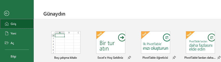 Excel’de çalışma kitabı oluşturma Excel’de çalışma kitabı oluşturma