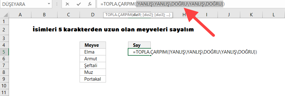 Excel formüllerindeki çift tire işaretleri Excel formüllerindeki çift tire işaretleri
