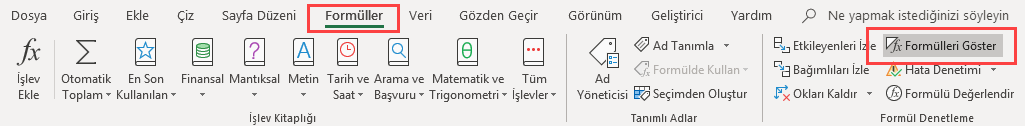 Sonucu göstermeyen Excel formülleri