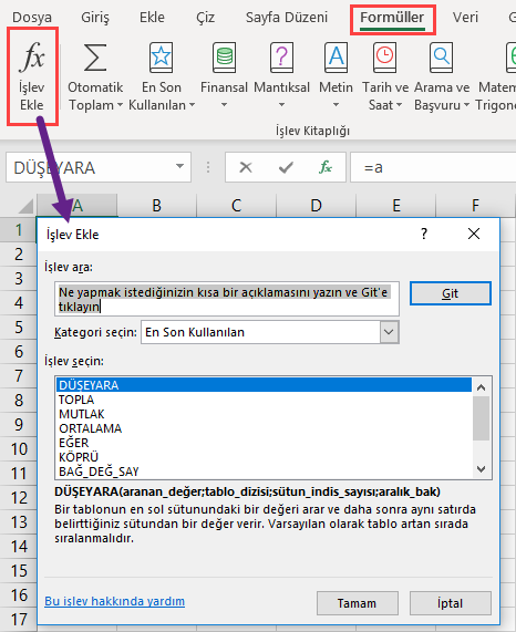 Formüller sekmesini kullanmak