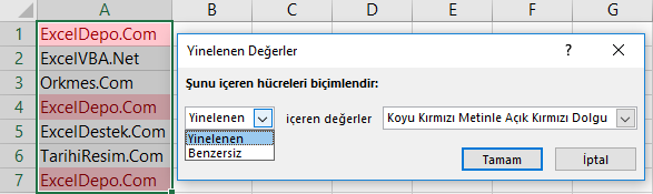 Yinelenen değerleri vurgulama
