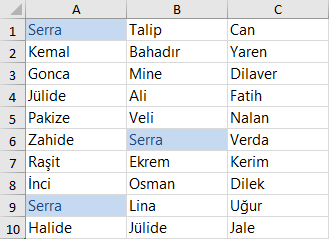 Koşullu Biçimlendirme ile yinelenen değerler