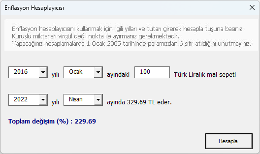 Türkiye Cumhuriyeti Merkez Bankası Enflasyon Hesaplayıcı