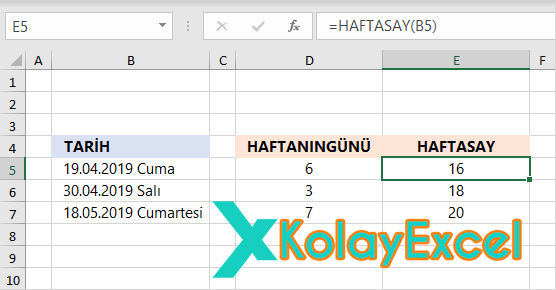 HAFTASAY Fonksiyonu