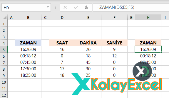 SAAT, DAKİKA, SANİYE ve ZAMAN Fonksiyonları