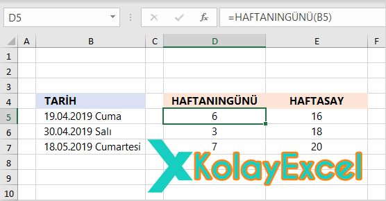 HAFTANINGÜNÜ Fonksiyonu