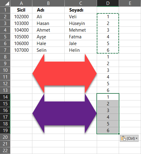 Excelde Araya Hızlı Satır Ekleme
