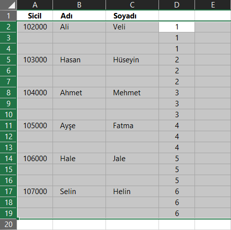 Excel'de Araya Hızlı Satır Ekleme