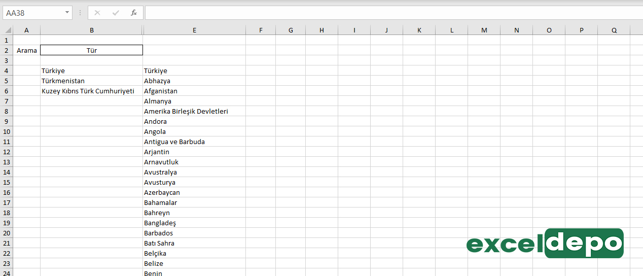 Excel Hücresinde Arama Kutusu Excel Hücresinde Arama Kutusu