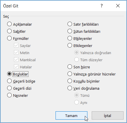 Boşlukları Seçin