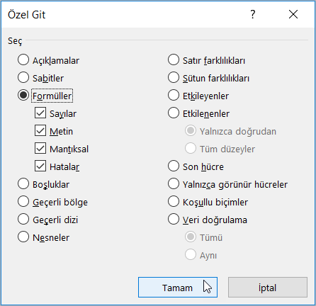 Formülleri Seçin Formülleri Seçin