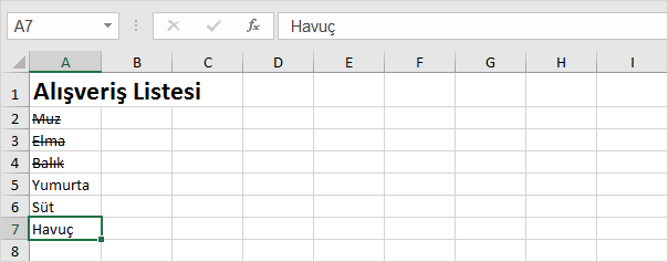 Hücre Seçiliyken Hücre Seçiliyken