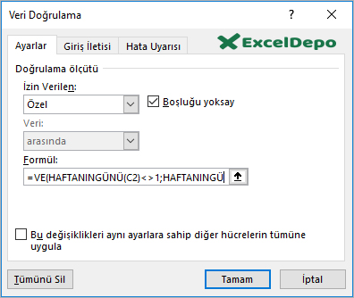 Veri Doğrulama Tarih Veri Doğrulama Tarih
