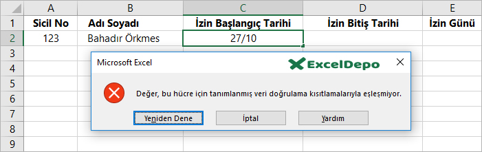 Veri Doğrulama Hata Veri Doğrulama Hata