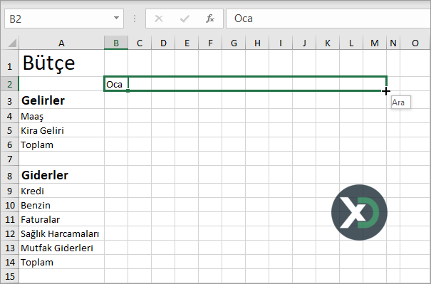 Excel'de Bütçe Dosyası Oluşturma