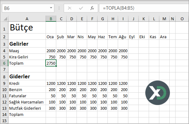 Excel'de Bütçe Dosyası Oluşturma