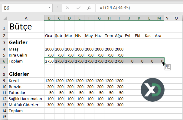 Excel'de Bütçe Dosyası Oluşturma