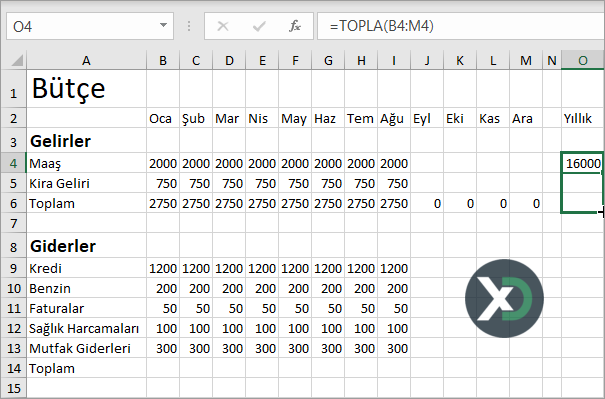 Excel'de Bütçe Dosyası Oluşturma