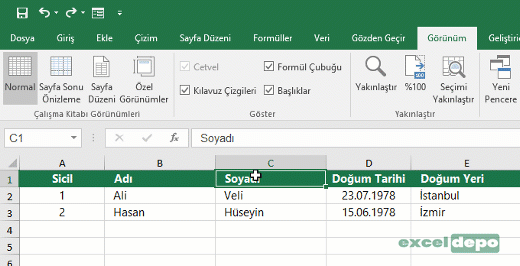 Birden Fazla-Sütun Dondur