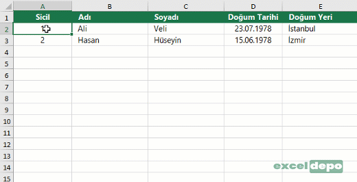 Satırlar Gizleniyor