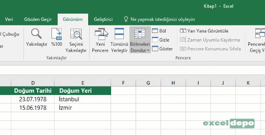 Üst satırı Dondur