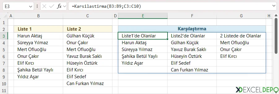İki Listeyi Karşılaştırma