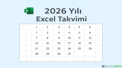 2026 Yılı Excel Takvimi