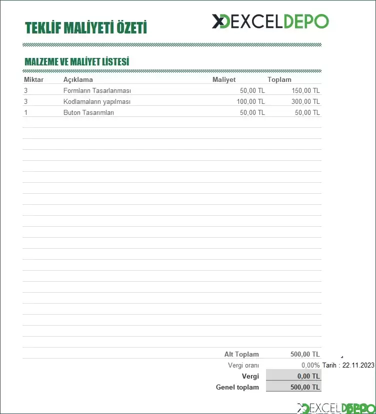Fiyat Teklif Formu Oluşturma