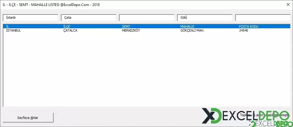 Excel Kullanarak İlçeleri ve İlleri Listeleme